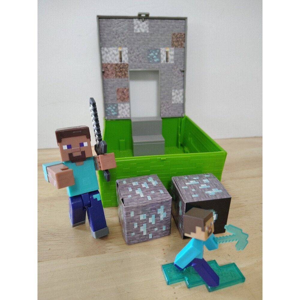 Minecraft Diamond Mine Play Set With Steve Pickaxe Toy Plus Bonus 3.5 In Figure